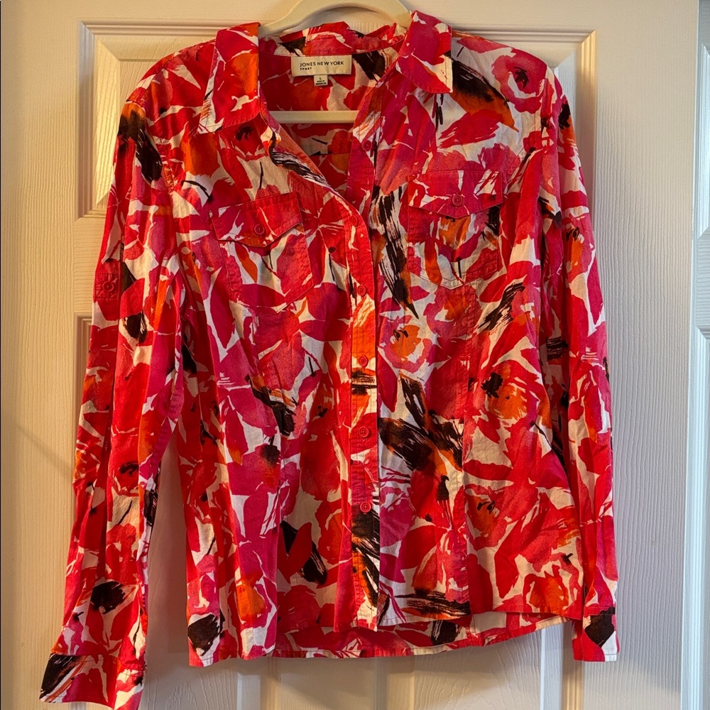 Jones New York Sport Vibrant Red and Orange Blouse
